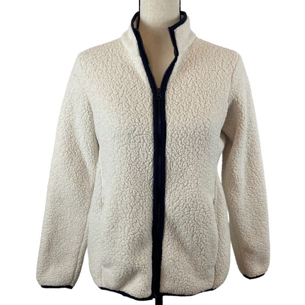 CREAM SHERPA Jacket LANDS' END‎ FULL ZIP FLEECE WOMENS MEDIUM (10-12)